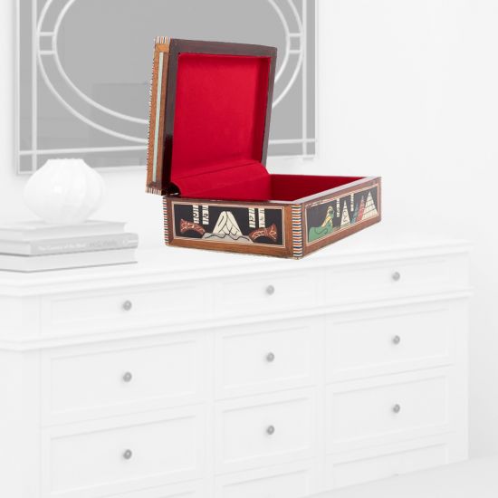 Pharaonic wooden box handcrafted with natural precious materials (King Tut and his wife)
