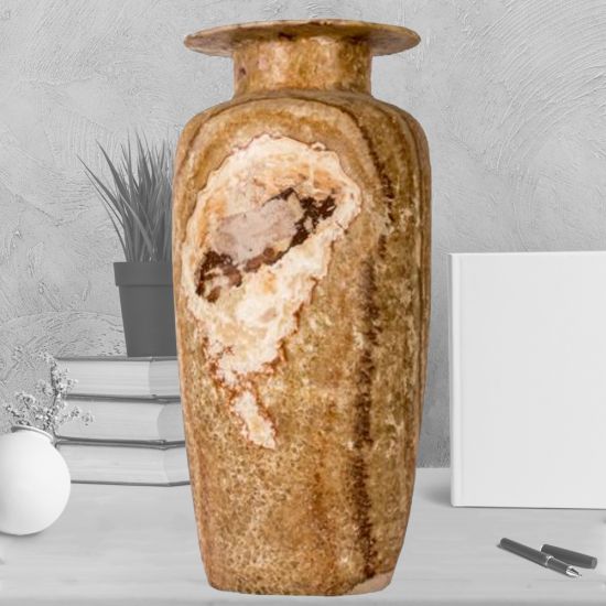 Handmade Warm Amber Marble Alabaster Vase in Size Medium (19.5 H, 6.5 W, 8 L inches)