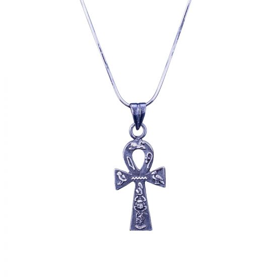 Obsidian Silver handmade Key of Life  Necklace, Egyptian Key of Life Necklace