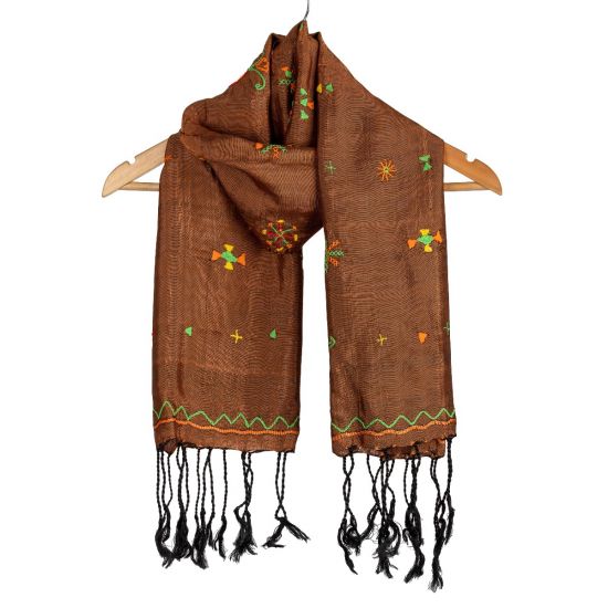 Beautiful Brown Silk Shawl Embroidered in Siwa Oasis Tribal Essence