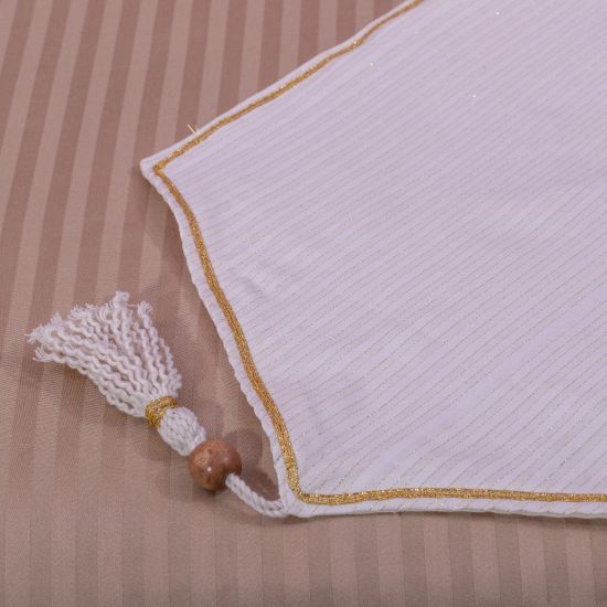 Cream Coverlet with Corner fringes lined in golden thread