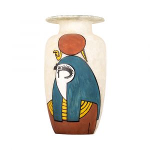 Horus Vase handmade of Alabaster stones, hand-painted with vivid paint of turquoise, white and brown