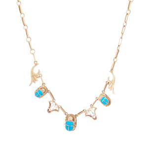 18K Gold Handmade Scarab Pendant Necklace inlaid with Turquoise Stone, Turquoise Gold Necklace