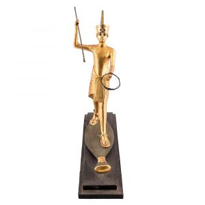 King Tut Replica of The Papyrus Statue, Handmade of Mahogany Wood in a Historical Hunting Scene, Fully Covered with Gold Sheets, Replica of The Original Statue