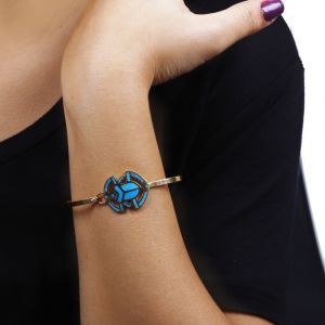 Ancient Egyptian Scarab Bracelet Handmade and Inlaid with Semi-precious Turquoise stone, Gold Scarab Bracelet 