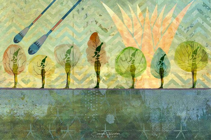 Field of Reeds Scene Mixed Media Print on Large 25” x 35” Canvas